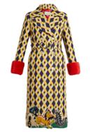 Matchesfashion.com Gucci - Geometric Print Fur Trimmed Wool Blend Coat - Womens - Yellow Multi