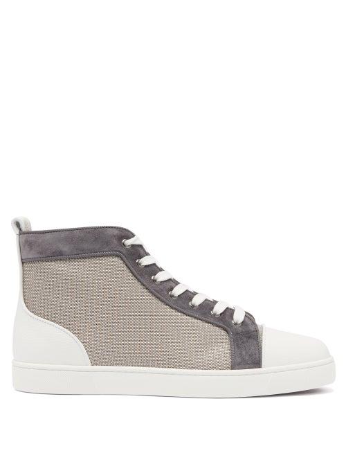 Matchesfashion.com Christian Louboutin - Louis Orlato Leather-trim Mesh High-top Trainers - Mens - Grey Multi