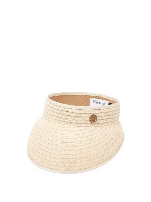 Matchesfashion.com Maison Michel - Patty Logo-plaque Hemp-straw Visor - Womens - Beige