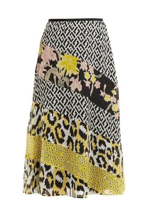 Matchesfashion.com Diane Von Furstenberg - Darcie Printed Panel Silk Midi Skirt - Womens - Ivory Multi