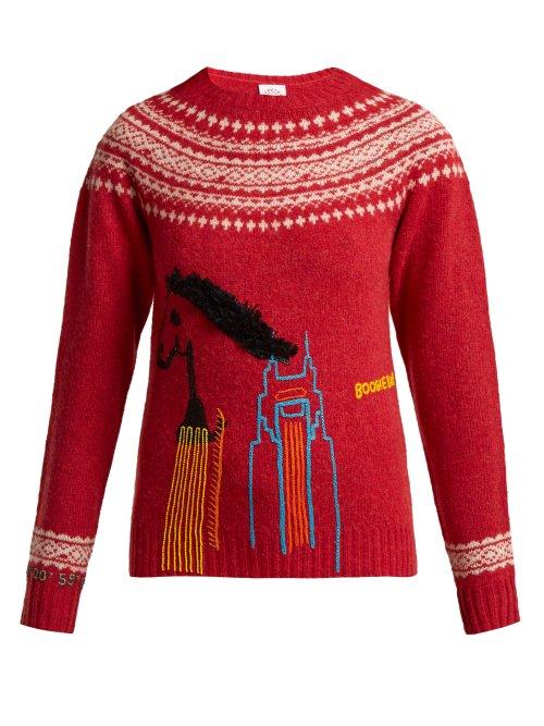 Matchesfashion.com Kilometre Paris - Printer's Alley Embroidered Wool Sweater - Womens - Red Multi