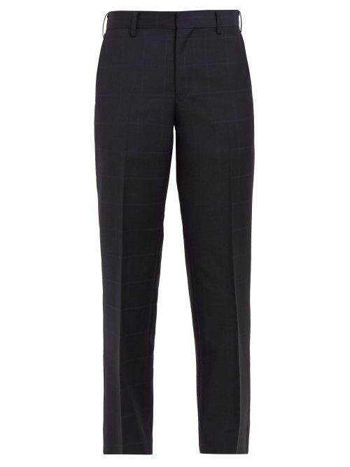 Matchesfashion.com Junya Watanabe - Windowpane Check Wool And Mohair Cropped Trousers - Womens - Navy