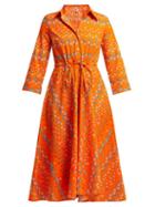 Matchesfashion.com Le Sirenuse, Positano - Lucy Floral Print Cotton Midi Dress - Womens - Orange Print