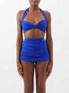 Norma Kamali - Bill Ruched Halterneck Bikini Top - Womens - Cobalt Blue
