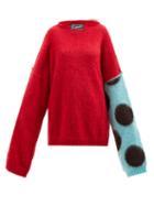 Raf Simons - Logo-label Oversized Mohair-blend Sweater - Womens - Red Multi