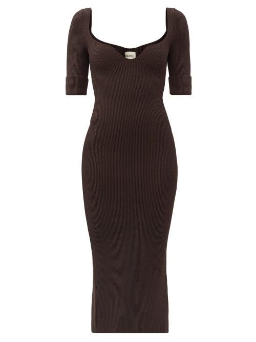Matchesfashion.com Khaite - Leana Sweetheart-neck Ribbed Midi Dress - Womens - Mid Brown