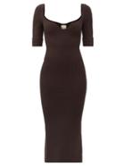 Matchesfashion.com Khaite - Leana Sweetheart-neck Ribbed Midi Dress - Womens - Mid Brown