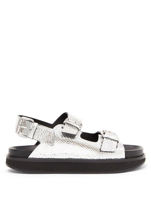 Matchesfashion.com Isabel Marant - Ophie Buckled Snake-effect Leather Sandals - Womens - Silver