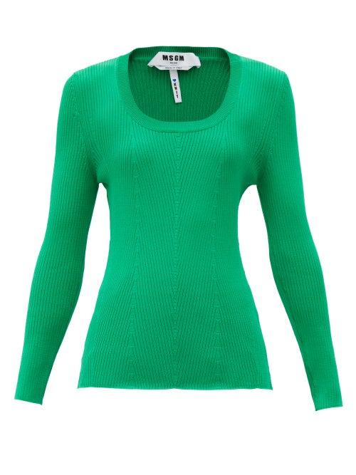 Matchesfashion.com Msgm - Scoop-neck Chevron-knitted Top - Womens - Green