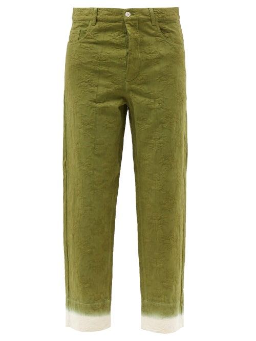 Nick Fouquet - Ugoberto Floral-jacquard Cotton Trousers - Mens - Dark Green