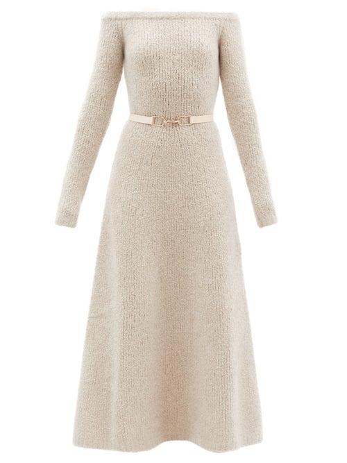Matchesfashion.com Gabriela Hearst - Gertrude Off-the-shoulder Cashmere-blend Dress - Womens - Light Beige