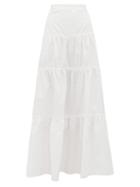 Matchesfashion.com Sir - Blair Tiered Cotton Poplin Maxi Skirt - Womens - White
