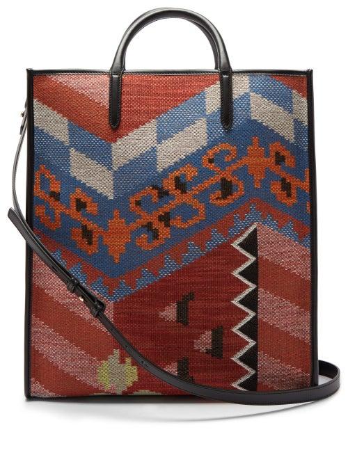 Matchesfashion.com Smythson - Kilim Leather Trimmed Cotton Jacquard Tote Bag - Mens - Multi