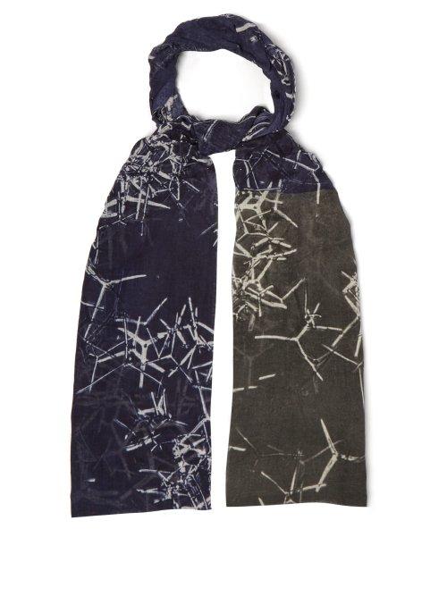 Matchesfashion.com Title Of Work - Printed Cotton And Linen Blend Scarf - Mens - Navy