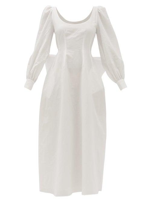 Matchesfashion.com Brock Collection - Exaggerated-bow Slubbed Cotton-blend Dress - Womens - White