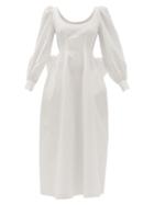 Matchesfashion.com Brock Collection - Exaggerated-bow Slubbed Cotton-blend Dress - Womens - White
