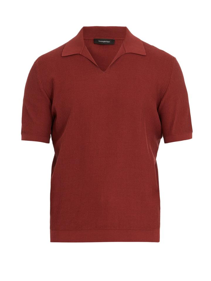 Ermenegildo Zegna Open-collar Waffle-knit Cotton Polo Shirt