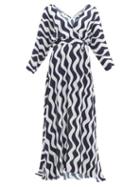 Matchesfashion.com Odyssee - Jules Wave Print Crepe Wrap Dress - Womens - Navy