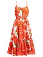 Matchesfashion.com Rhode - Lea Floral Print Tiered Poplin Dress - Womens - Red White