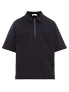 Matchesfashion.com Raey - Zip Up Cotton Jersey Polo Shirt - Mens - Navy