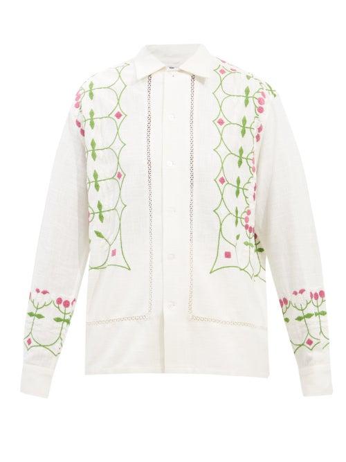 Bode - Floral-embroidered Cotton Shirt - Womens - White Multi