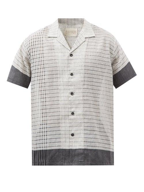 Harago - Maheshwar Sheer-check Linen-blend Shirt - Mens - Cream Multi