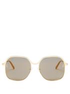 Matchesfashion.com Stella Mccartney - Oversized Square Frame Chain Sunglasses - Womens - Gold