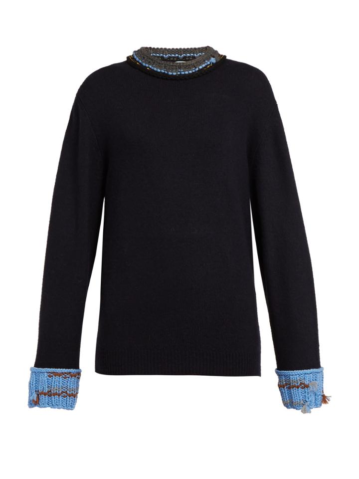 Prada Crochet-trimmed Round-neck Sweater