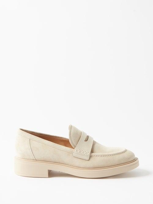 Gianvito Rossi - Harris Suede Penny Loafers - Womens - Nude
