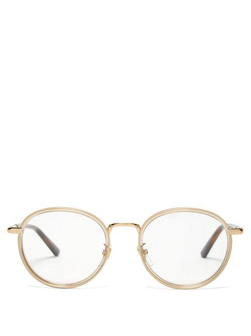Matchesfashion.com Gucci - Web Striped Round Frame Glasses - Womens - Gold