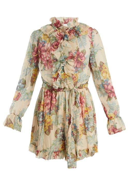 Matchesfashion.com Zimmermann - Kali Floral Print Silk Georgette Playsuit - Womens - Blue Multi