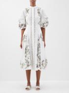 Erdem - Zelda Puff-sleeve Broderie-anglaise Cotton Dress - Womens - White Green