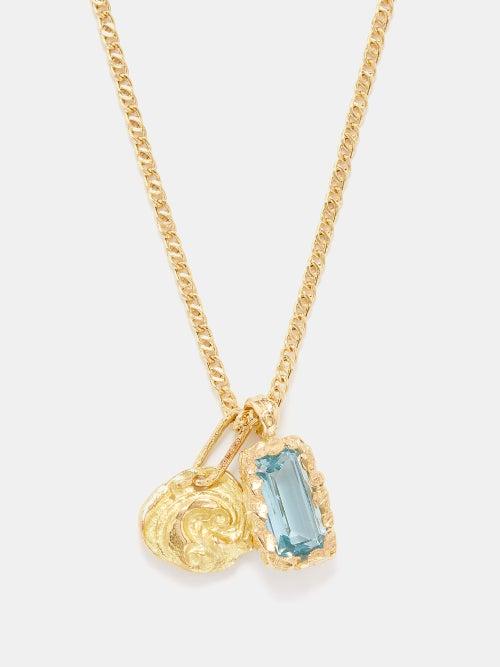Healers - Aquamarine & Recycled 18kt Gold Necklace - Mens - Gold