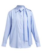 Matchesfashion.com Prada - Cut Out Cotton Poplin Shirt - Womens - Blue