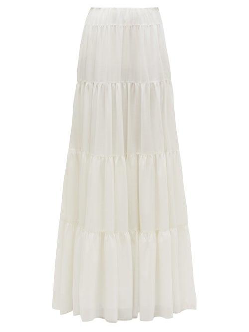 Matchesfashion.com Gabriela Hearst - Mariela Tiered Wool Blend Maxi Skirt - Womens - Ivory