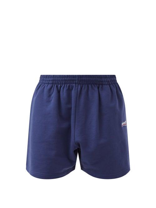 Balenciaga - Political Campaign Fleece-back Cotton Shorts - Mens - Blue White
