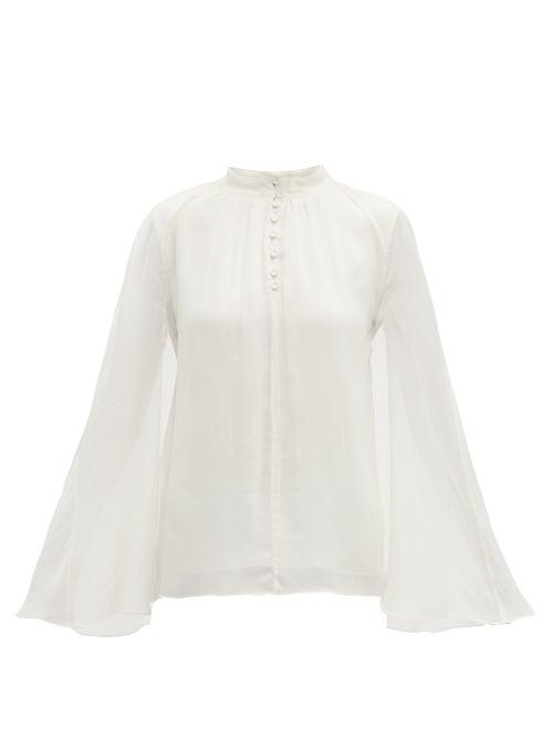 Matchesfashion.com Erdem - Carvella Dotted Silk Jacquard Cape Blouse - Womens - Ivory