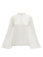 Matchesfashion.com Erdem - Carvella Dotted Silk Jacquard Cape Blouse - Womens - Ivory