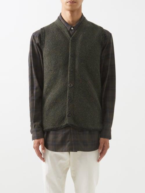 Inis Mein - Merino-blend Vest - Mens - Khaki Multi
