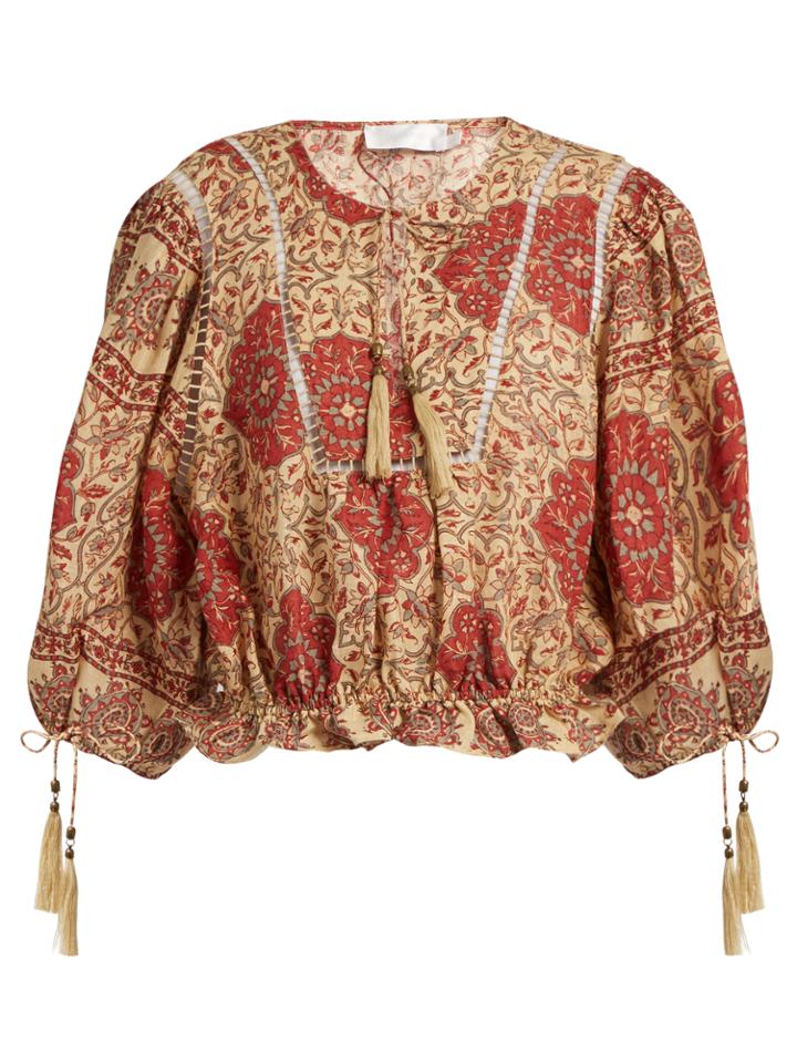Zimmermann Tulsi Border Jour-chelle Trimmed Linen Top