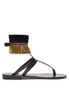 Álvaro Ariana Raffia-embellished Leather Sandals