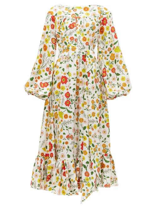 Matchesfashion.com Wiggy Kit - Veranda Floral Print Silk Midi Dress - Womens - Multi