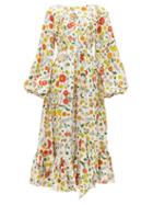 Matchesfashion.com Wiggy Kit - Veranda Floral Print Silk Midi Dress - Womens - Multi
