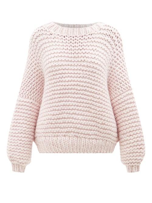 Mr Mittens - Round-neck Garter-stitched Wool Sweater - Womens - Light Pink