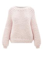 Mr Mittens - Round-neck Garter-stitched Wool Sweater - Womens - Light Pink