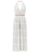 Matchesfashion.com Missoni Mare - Chevron-stripe Plunge-neck Halterneck Dress - Womens - White Multi
