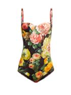 Matchesfashion.com Dolce & Gabbana - Floral Print Balconette Swimsuit - Womens - Black Multi