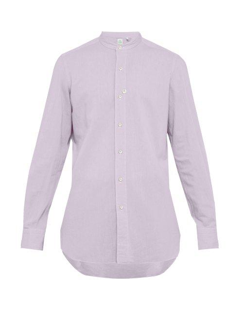 Matchesfashion.com Finamore 1925 - Gaeta Band Collar Cotton Shirt - Mens - Purple