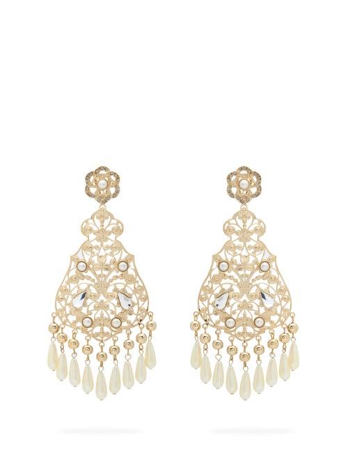 Matchesfashion.com Etro - Faux Pearl And Crystal Chandelier Earrings - Womens - Pearl