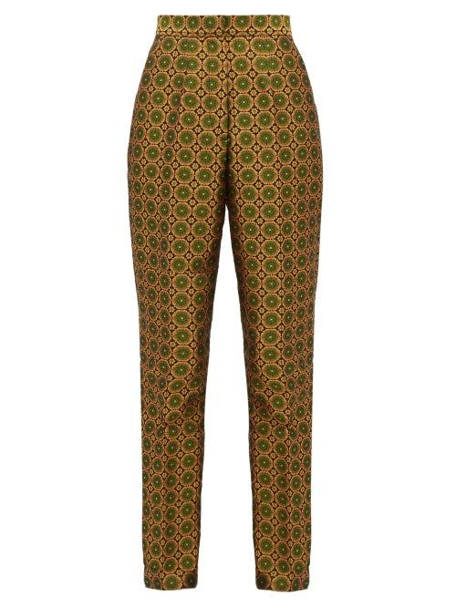 Matchesfashion.com Saloni - Maxima High Rise Jacquard Trousers - Womens - Green Multi